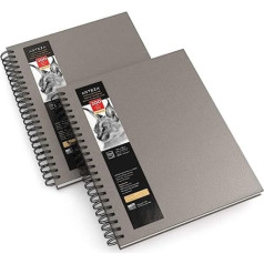 Arteza Spiral Bound Sketchbook 2 Pack 100 Sheets 22.9 x 30.5 cm Grey Sketch Pad 100gsm Hardcover Sketchbook for Pencils Charcoal Ballpoint Pens Wax Crayons