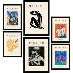 Nacnic komplekts ar 6 Pikaso un Matisa plakātu abstraktām gleznām Fovisma un sirreālisma izdrukas interjera dizainam un dekorēšanai A3 un A4 bez rāmja