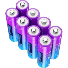 Pallus Uzlādējamas litija baterijas AA, 8 gab. 1,5 V AA litija baterijas, liela ietilpība 3500 mWh un 1600 ilgi cikli, 1,5 V pastāvīgas izejas jaudas litija AA baterijas