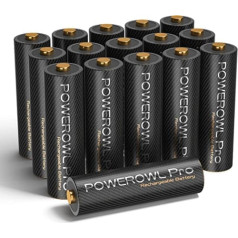 AA uzlādējamās baterijas PRO, Powerowl AA akumulatori Goldtop liela ietilpība 2800 mAh, Premium NiMH Double A akumulators, iepakojumā 16