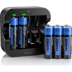 Hixon uzlādējams 1,5 V AA akumulators, uzlādējams AA litija akumulators, 3500 mWh lielas ietilpības AA litija jonu akumulators, 8 gab. ar 2,0 H Ultra Type C ātro lādētāju