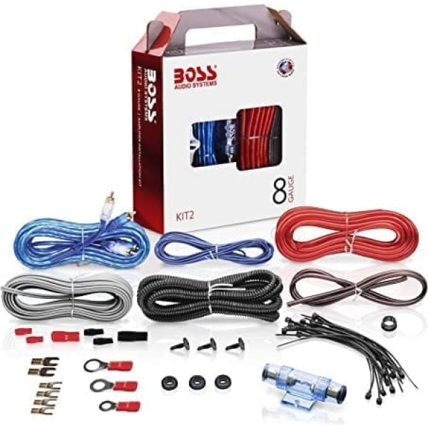 Boss Audio Kit2 jaudas pastiprinātāja uzstādīšanas komplekts automašīnā, 8 gabarīts 3,27 mm, RCA kabeļa savienojums, daudzkrāsains