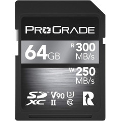 SD UHS-II 64 GB karte V90 - līdz 250 MB/s rakstīšanas ātrums un 300 MB/s lasīšanas ātrums | Profesionāliem filmu veidotājiem, fotogrāfiem un satura kuratoriem — Prograde Digital