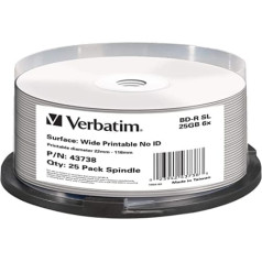 Verbatim 43738 25 GB BD-R SL, 6x plata drukājama 25 pack vārpstiņa