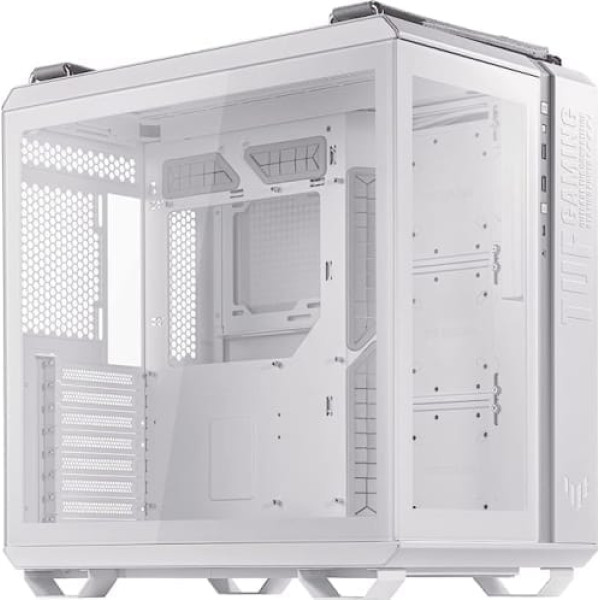 ASUS TUF Gaming GT502 korpuss White Edition (rūdīts stikls, divu kameru korpuss, panorāmas skats, priekšējā paneļa ātrgaitas USB Type-C, sānu paneļi bez instrumentiem, balts)