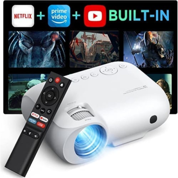 Atbalstīts projektors 4K — iebūvēts Netflix/Prime Video/YouTube, YOTON Y9 viedais projektors WiFi Bluetooth, Natives 1080P Full HD, 400 ANSI lūmeni, saderīgs ar HDMI/USB/Android