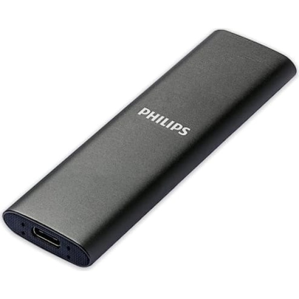 PHILIPS pārnēsājamais ārējais 2 TB SSD — īpaši plāns SATA īpaši ātruma USB-C — USB, lasīšanas ātrums līdz 550 MB/s, rakstīšanas ātrums līdz 550 MB/s, alumīnijs