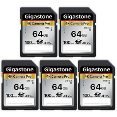 Gigastone 64 GB SD karte V30 SDXC atmiņas karte liela ātruma 4K Ultra HD UHD video saderīga ar Canon Nikon Sony Pentax Kodak Olympus Panasonic digitālo kameru GS-SDU364GB-R