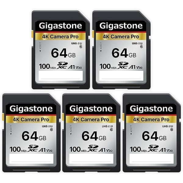 Gigastone 64 GB SD Card V30 SDXC Memory Card High Speed 4K Ultra HD UHD Video Compatible with Canon Nikon Sony Pentax Kodak Olympus Panasonic Digital Camera GS-SDU364GB-R