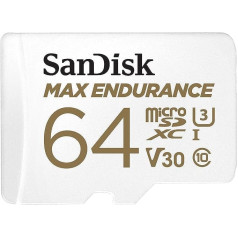 SanDisk Max Endurance microSD card 64 GB (long service life, up to 30,000 hours, 4K, full HD, temperature and shockproof, water resistant)