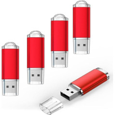 8 GB USB Flash Drive, Pack of 5 Memory Sticks, Mini 8 GB USB 2.0 Stick, Pack of 5, Metal Flash Drives, Portable Memory Stick, External Devices, Data Storage, Red Pendrive by Datarm