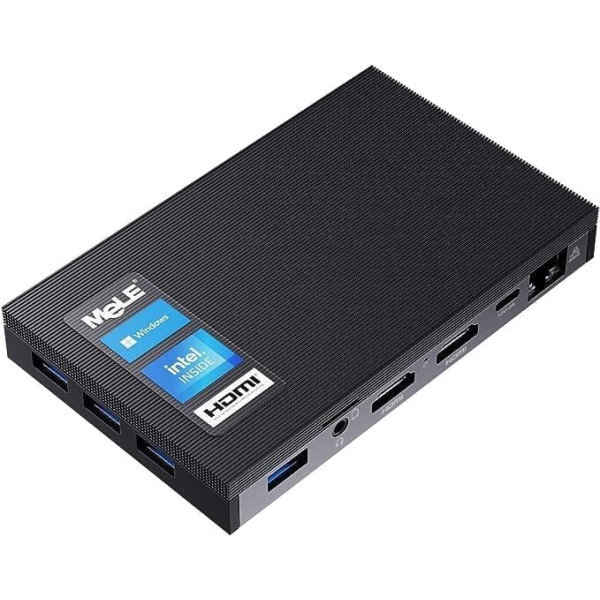 Mele Fanless Mini PC Fanless Quieter3Q Celeron N5105 8GB 256GB Windows 11 Pro mazs galddators Atbalsta Linux, M.2 SSD, WiFi 6, Gigabit Ethernet, BT5.2 industries, Office, Zoom, Media