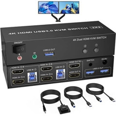 KVM Switch 2 PC 2 Monitors USB 3.0, 4K @ 60Hz HDMI KVM Switch 2 PC 2 Monitors ar audio mikrofona izeju un 3 USB 3.0 portiem, datora monitora tastatūras peles pārslēdzējs