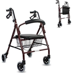 Mobiclinic®, Rollator, Escorial, Eiropas zīmols, salokāms un viegls, slēdzamas rokas bremzes, staigāšanas palīgierīce, alumīnijs, noņemams grozs, ar sēdekli un atzveltni, Bordeaux