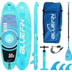 Bluefin SUP 10 collu / 8 collu Aura Fit stāvošā aira dēļa komplekts | 6 collas Biezs | Stikla šķiedras airis — fitnesa un jogas dēlis | Aqua Fitness | Pilnīgi aksesuāri