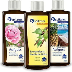 Spitzner saunas uzlējumu komplekts dāvanu kastītē Girls Evening Rose Ziemeļu bērza un ananāsu kokosrieksts (3 x 190 ml)