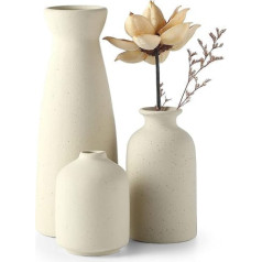 CEMABT Ceramic Vases Set of 3 Small Flower Vases for Decor, Modern Rustic Farmhouse Home Decor, Decorative Vases for Pampas Grass & Dried Flowers, Idea Shelf, Table, Bookshelf, Coat (Natural)