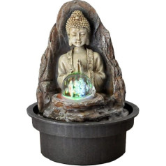 Brunnen Peace Zen iekštelpu strūklaka Relaksējoša Buda ar LED gaismu - Zen interjera dekorēšana - Dāvana par zemu cenu - Galda strūklaka - Slēgta ķēde - Bēša un brūna - Augstums 18 cm - Zen'Light