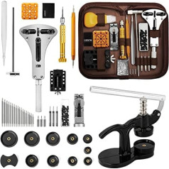 Eventronic Combination version: watch tool set + watch press, watch press tool, watchmaker tool set, watch tool battery change, case closer watch repair tool with 12 pressure plates