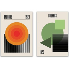 Generisch 2 x Bauhaus plakāti DIN A2 42 x 59,4 cm Sienas mākslas izdruka Abstract Minimalist Retro Painting Plakāts (oranžs un zaļš)