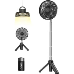 EasyAcc 5-in-1 kempinga ventilators ar viegliem, klusiem svārstīgiem spēcīgiem griestu ventilatoriem, galda ventilatora augstumā regulējams USB 4 ātrumi 5000 akumulators birojam, āra, grilēšanai