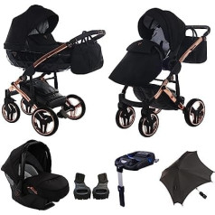 Original Junama Diamond Individual Travel Systems Pushchair 2-in-1 3-in-1 4-in-1 Parasol + Original Accessories Exclusive Prams (3-in-1, Copper-Black 03)