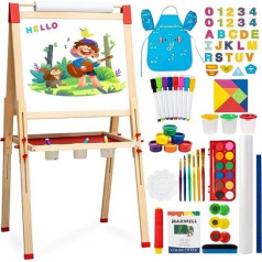 Mākslas molberts bērniem, abpusējs magnētisks molberts bērniem ar tāfeli un tāfeli, stāvošs molberts maziem bērniem ar papīra ruļļiem un krāsošanas piederumiem