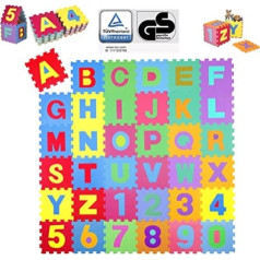 KIDUKU® 86 daļīgs bērnu putu puzles paklājiņš, rotaļu paklājiņš, rotaļu paklājs ar alfabēta burtiem un cipariem, TÜV Rheinland sertificēts, katras puzles daļas izmēri apm. 31,5 x 31,5 cm