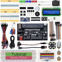 FREENOVE Super sākuma komplekts BBC Micro:bit (nav iekļauts, darbs ar V1 un V2), 266 lappušu detalizēta apmācība, 191 vienums, 38 projekti, bloki un Python kods