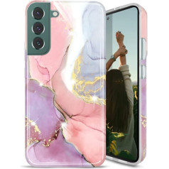 JIAXIUFEN Galaxy S22 Plus korpuss TPU silikona mīksts, plāns aizsargājošs mobilā tālruņa korpuss, elastīgs korpuss Samsung Galaxy S22+ / S22 Plus 5G — marmora mirdzošs rozā violets