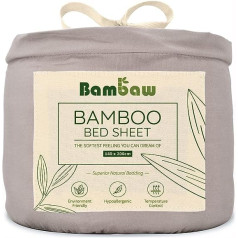 ‎Bambaw Bed Sheet Grey | Bamboo Fabric | Cooling Fitted Sheet | Hypoallergenic Bed Linen | Winter and Summer Bed Sheet | Better Sleep | Fitted Sheet 140 x 200 cm | Bambaw