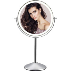 Fascinate Rechargeable Cosmetic Mirror LED Illuminated with 1/10x Magnification, Makeup Mirror with 3 Light Colours and Touch Switch, Double-Sided LED Table Mirror, 360 Degree Rotating Table Mirror