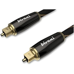 bivani Premium 7,5 metru Toslink optisko šķiedru kabelis - S/PDIF HQ optiskās šķiedras kabelis - optiskais digitālais audio kabelis - optiskās šķiedras kabelis - apzeltīti savienotāji - cinka sakausējums - neilona audums - elite sērija - 7,5