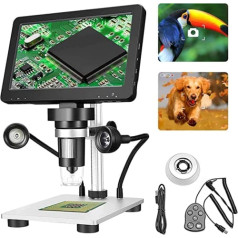 Kotsy Professional Microscope 7 Inch 1200 x 12 MP Digital Microscope with Rotating HD Display/8 LED Lights/12 Languages/10 cm Working Distance: Electronic Microscope for Welding