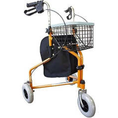 Mobiclinic, Caleta Model, Rollator, Walker for Seniors and Disabled People with 3 Wheels, Foldable Walker, Steel, Adjustable, Basket, Carry Bag, Levers Brakes, Orange