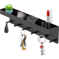 Dn Dennov Key Holder with Shelf, Modern Key Rack, Black, Self-Adhesive Key Holder, No Drilling, Key Hanger, Key Storage, Wall Organiser, Hook Rack with 6 Hooks