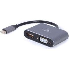 Gembird USB Type-C uz HDMI + VGA adaptera pelēkais kabelis