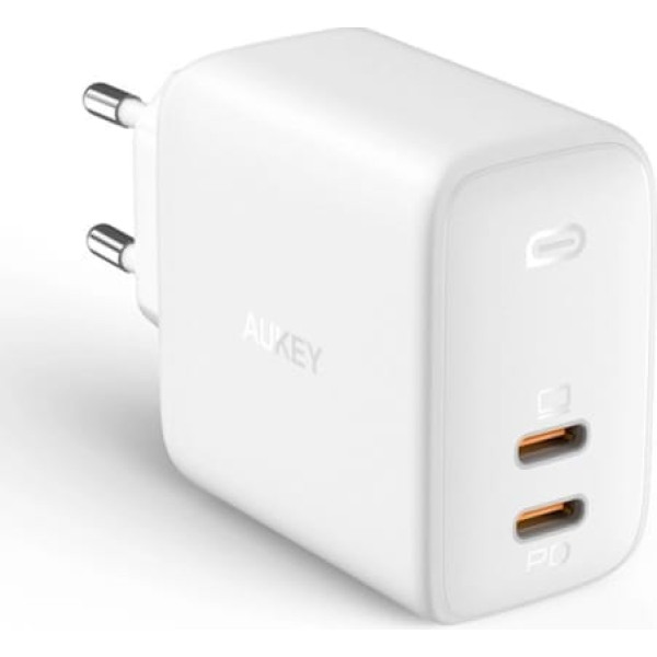 Aukey Pa-b4 balts sienas lādētājs omnia gan 2xusb c barošanas padeve 3.0 65w 6a