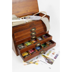 DMC — Meuble vintage en bois de pin | Livré avec 500 échevettes de 8 m de fil Mouliné - 500 coloris | Nuancier imprimé | Meuble savācējs - 5 tiroirs]