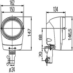 HELLA 1GA 996 261-701 Xenon-Worklight - Oval 100 Integral - 24V - Montāžas/Caurules kakliņš - Vertikāli - Virsmas apgaismojums - Spraudnis: AMP