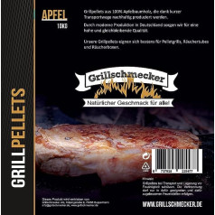 Grillschmecker grila granulas Ābols - Koksnes granulas, kas izgatavotas no 100% ābolu koksnes granulu griliem, kūpināšanas kastēm un kūpinātājiem - 10 kg maiss