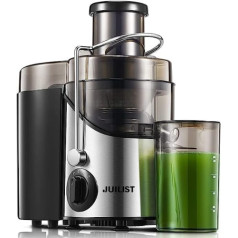 JUILIST Stainless Steel Juicer for Fruit and Vegetables, 400 W Centrifugal Juicer, 65 mm Filling Opening and 3 Speeds, Includes Cleaning Brush, Easy to Clean, BPA-Free, Silver