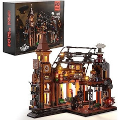 FUNWHOLE Railway Station Lighting Building Blocks Set - Steampunk Railway Station LED Light Construction Kit 1843 Pieces for Adults and Teenagers