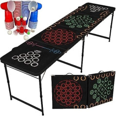 MyBeerPong Table Multigame ar 5 dažādām spēlēm | Ar 50 izturīgiem alus tenisa kausiem (25 sarkani un 25 zili) + 10 šaušanas kausiem (2 cl) + 6 bumbiņām + 2 mazām bumbiņām | Alus tenisa galdi