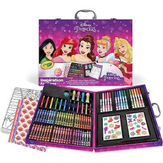 Crayola Disney Princess krāsojamais futrālis bērniem ar krāsojamiem zīmuļiem, filca pildspalvām un vaska krītiņiem, 115-daļīgs krāsošanas komplekts bērniem, krāsojamo zīmuļu komplekts gleznošanai un zīmēšanai, krāsojamie zīmuļi no 