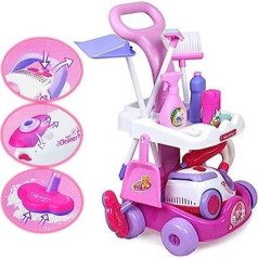 deAO Toys toy cleaning trolley with lots of accessories for toy cleaning items, as well as light and sound effects