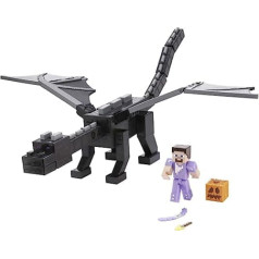 Mattel Minecraft HHW17 — Ultimate Dragon Figure Ender, apm. 50 cm, miglu elpojošs radījums, ar maināmu krāsu Stīva figūru, ieroci, bultu un kaujas piederumiem, rotaļlietas dāvana bērniem no 6 gadu vecuma