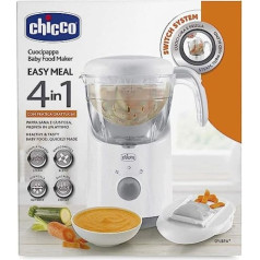 Chicco Easy Meal Meal Meal Cooker, daudzfunkcionāls zīdaiņu pārtikas sagatavotājs atšķiršanai no mātes, mikseris un ēdiena sildītājs ar gatavošanu ar tvaiku un ātro rīvi, sajaukšanu, smalcināšanu, sildīšanu un atkausēšanu