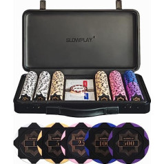 SLOWPLAY Nash pokera komplekts, 300 numurēti pokera žetoni | Profesionāli pokera žetoni no māla 14 g | Ietver augstas kvalitātes plastmasas pokera kārtis un dīlera pogu