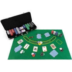 COSTWAY pokera komplekts ar 500 lāzera žetoniem, pokera futrālis, alumīnijs, pokera žetoni, pilns komplekts, pokera futrālis ar audumu, 2 pokera klāji (melni)
